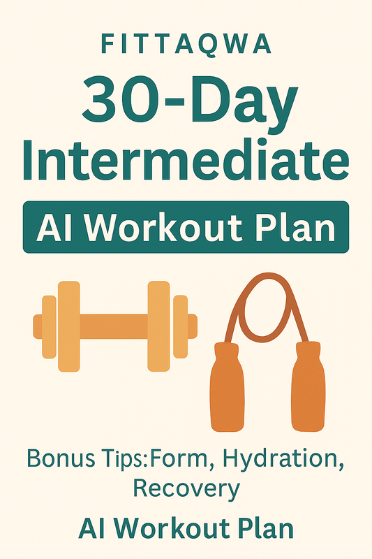 FitTaqwa: 30-Day Intermediate AI Workout Plan (PDF) – With Dumbbells & Resistance Bands